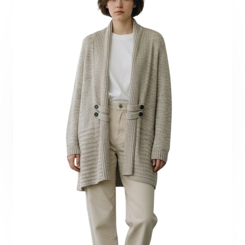 Apt 9 Open Front Cardigan Sweater Women’s XL Gray Shawl Collar Lagenlook Classic